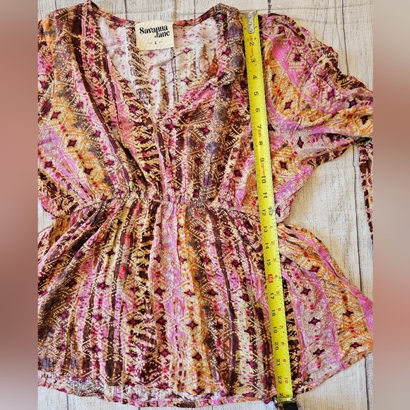 Savanna Jane Size Large Rayon V-neck Flowy Long Sleeve Top. Tribal Print - Picture 9 of 9